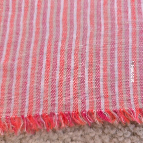 Linen Blend Large Striped Scarf Pink, Orange, and White - Picture 10 of 14